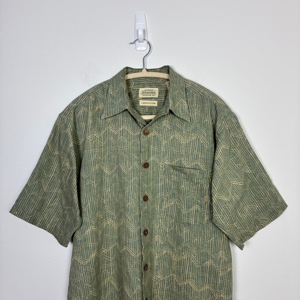 St Johns Bay Linen Cotton Short Sleeve Button Down Shirt Mens Small Summer Retro - Picture 2 of 5